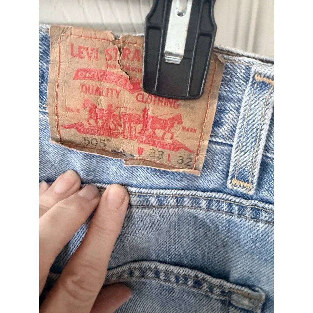 Levis 505 Regular Fit Straight Leg Jeans Light Wash Blue Mens 33x32 Vintage 90s